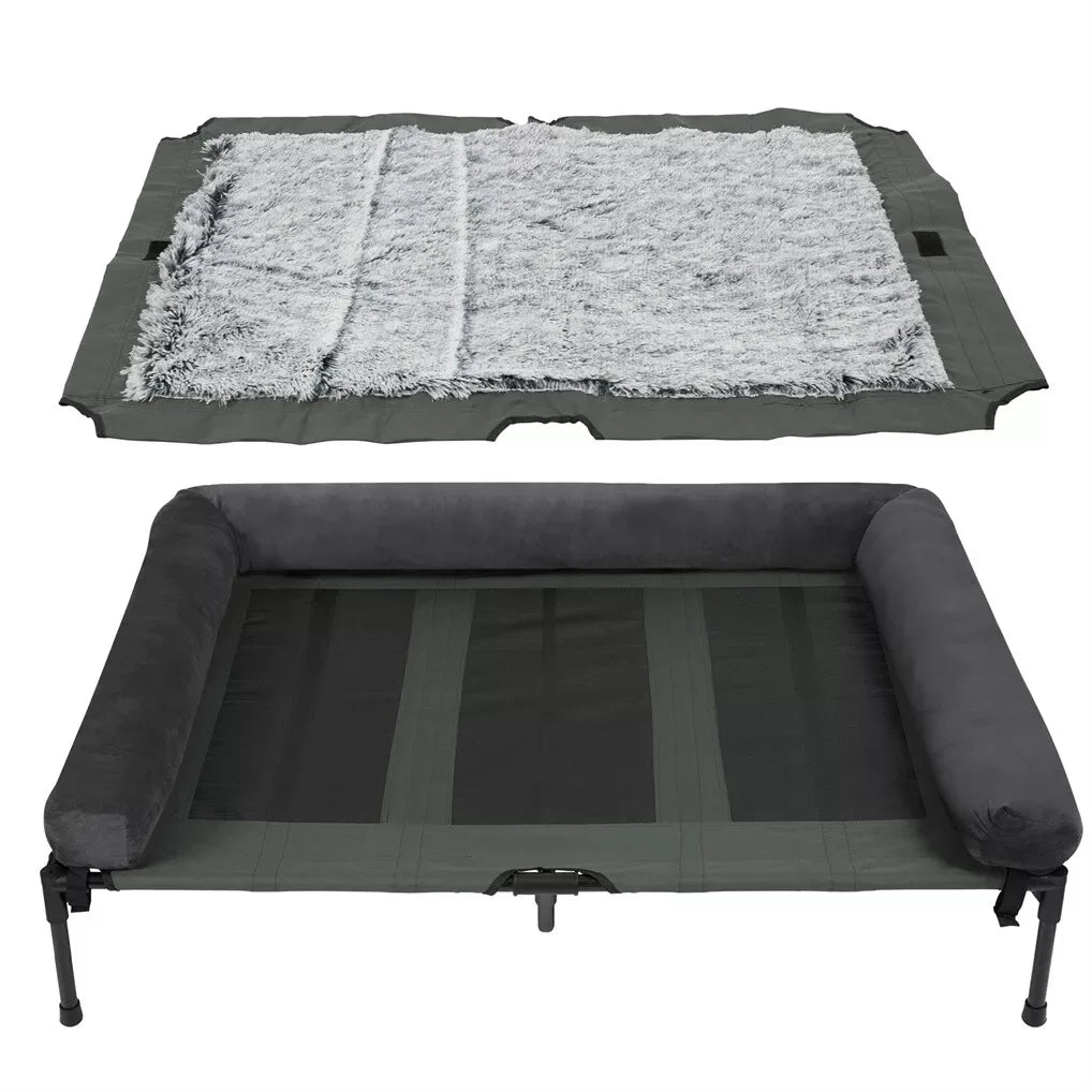 BINGOPAW Outdoor Elevated Dog Bed With Detachable Plush Bolster PremiumTextilene
