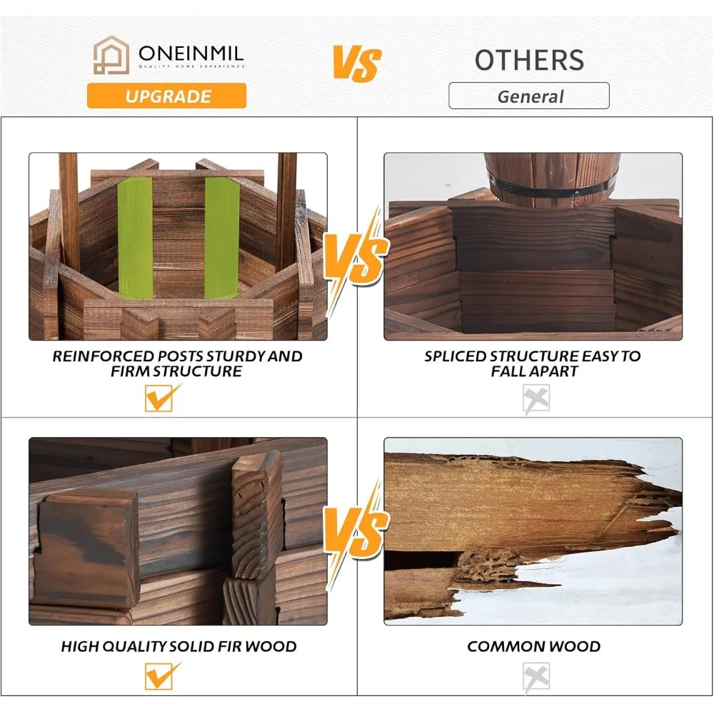 oneinmil Outdoor Wooden Wishing Well Planter with Hanging Bucket for Flower and Plants, Home Decor for Patio,Garden, Yard,25.6"