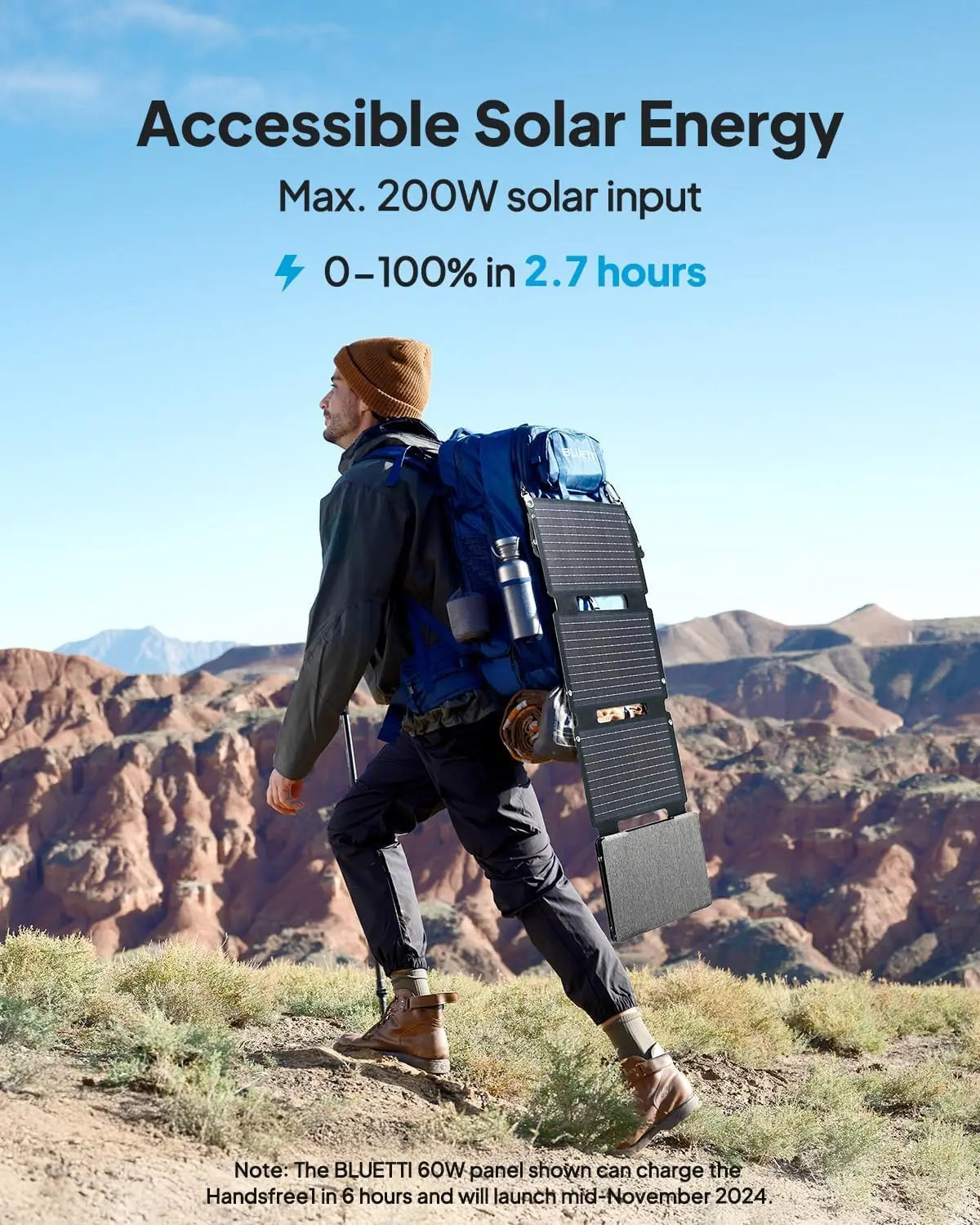 [US Stock] BLUETTI Handsfree 1 Solar Backpack Power Station, 268.8Wh 300W LiFePO4 Solar Generator, for Hiking, Travel
