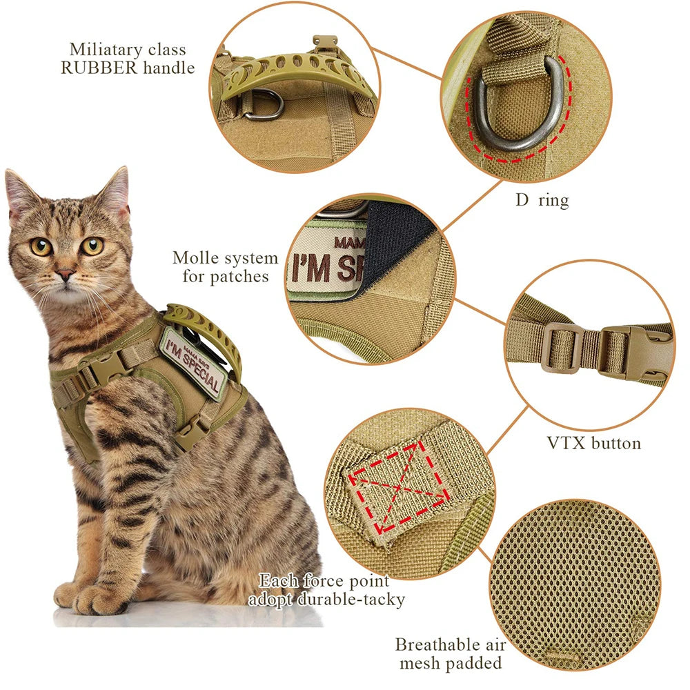 PETRAVEL Tactical Cat Harness Leash With Decorative Patches Collection Training