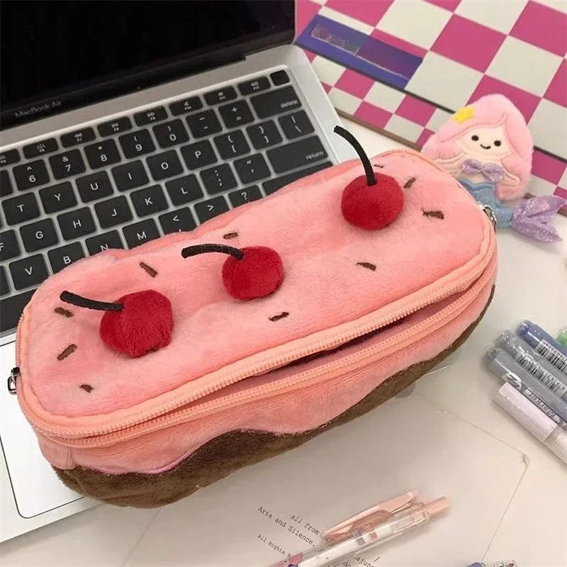 Hign-concerned Kawaii Plush Pencil Case Cherry Cake Design