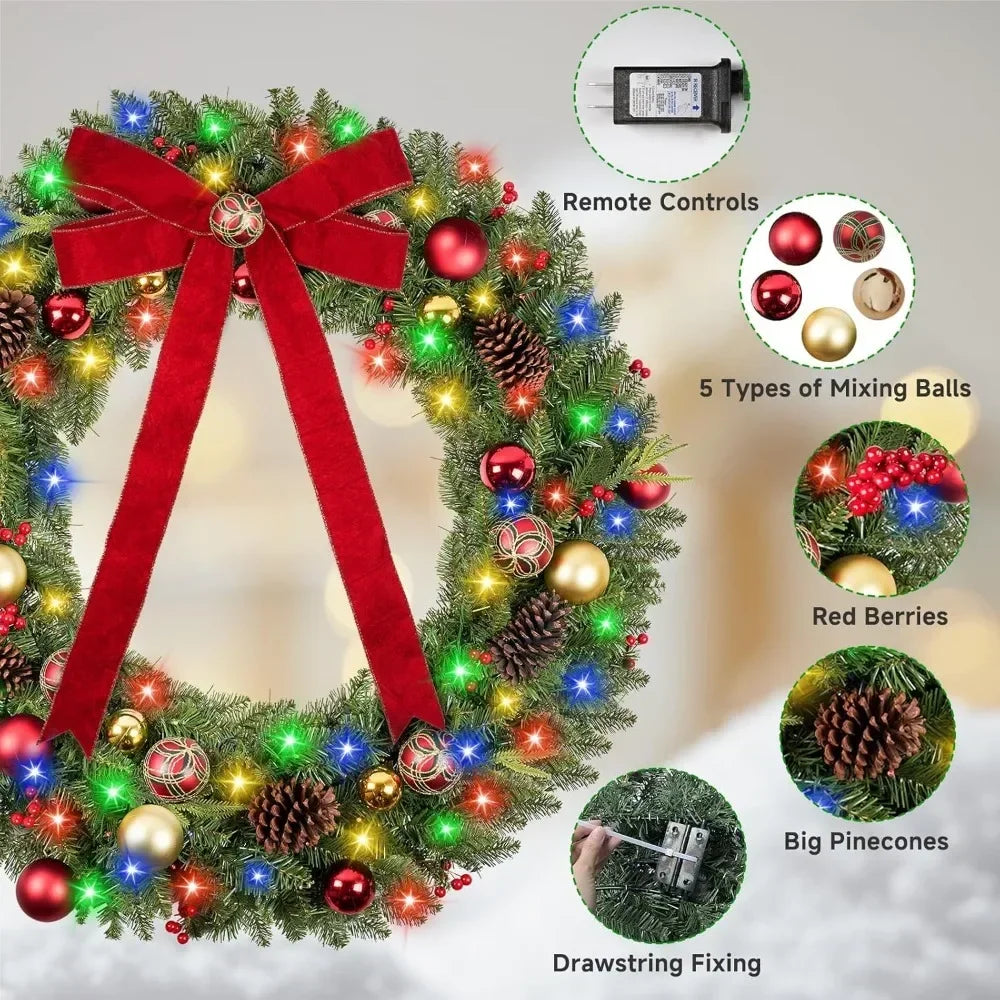 XMSJ Outdoor Christmas Wreath With 200 LED Lights Exterior