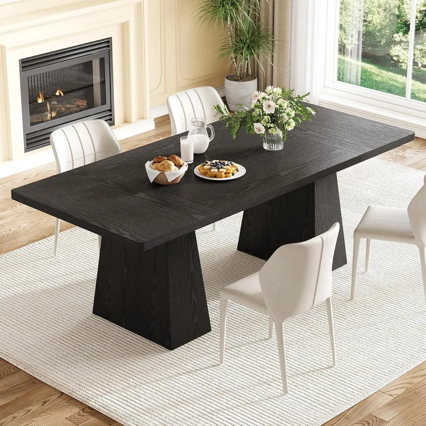 LITTLE TREE Dining Table for 6 People,Rectangle Table with Heavy Duty Legs, Modern Dining Table for Kitchen, Dining Room