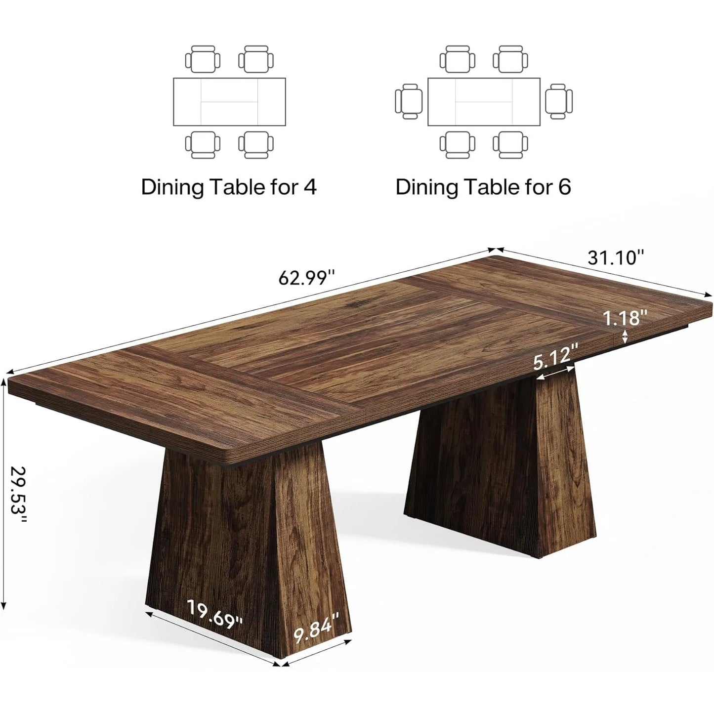 LITTLE TREE Dining Table for 6 People,Rectangle Table with Heavy Duty Legs, Modern Dining Table for Kitchen, Dining Room
