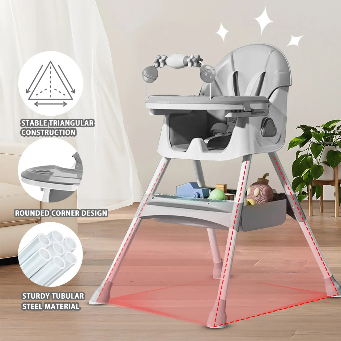 UBRAVOO Foldable Baby High Chair 6 Months Plus, with Large Antislip Pad & ToyRack, Easy to Clean Feeding , E500