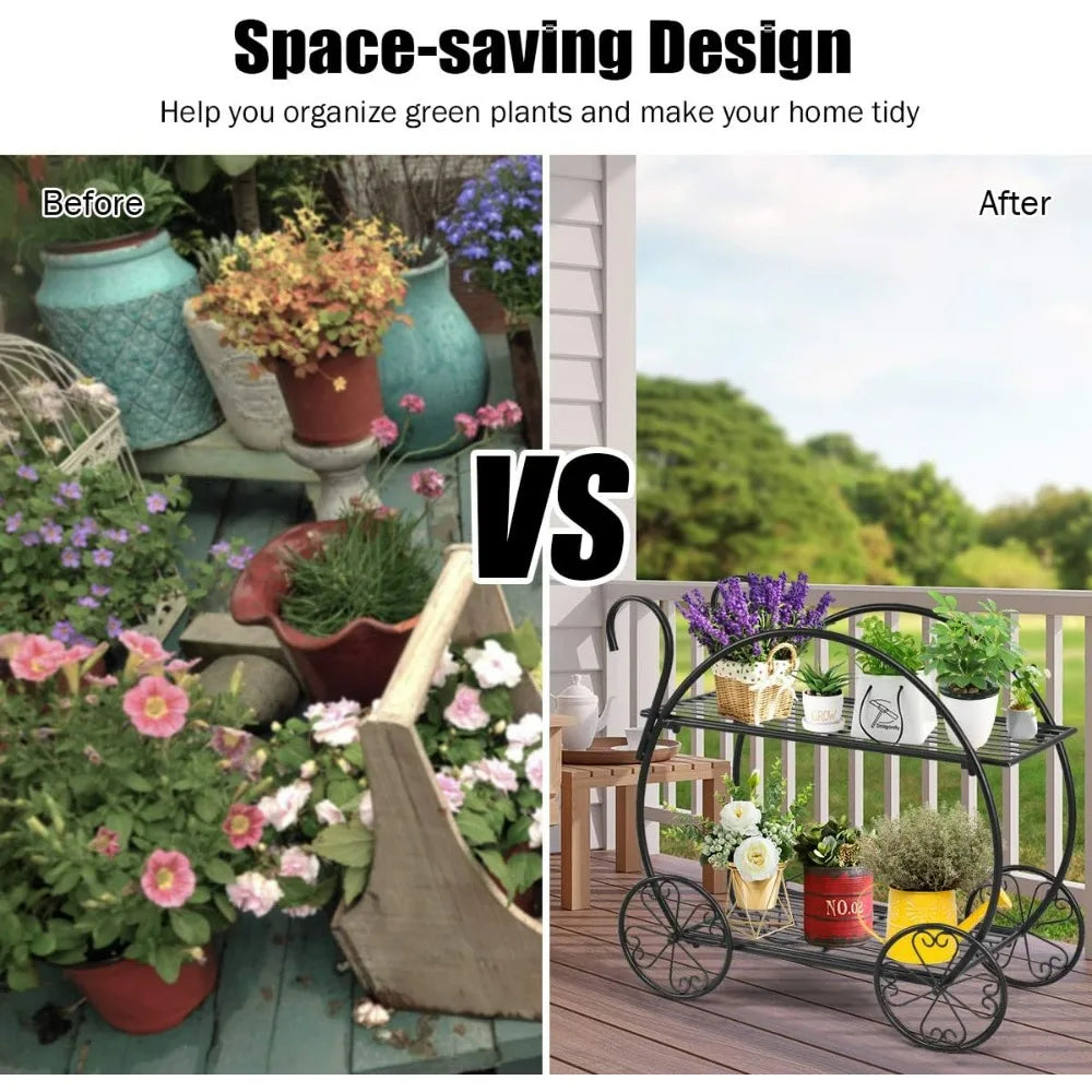 Plant Stand with 4 Decorative Wheels, Succulent Collection Flower Pot Holder Display Shelf for Home Patio Garden Flower Shop