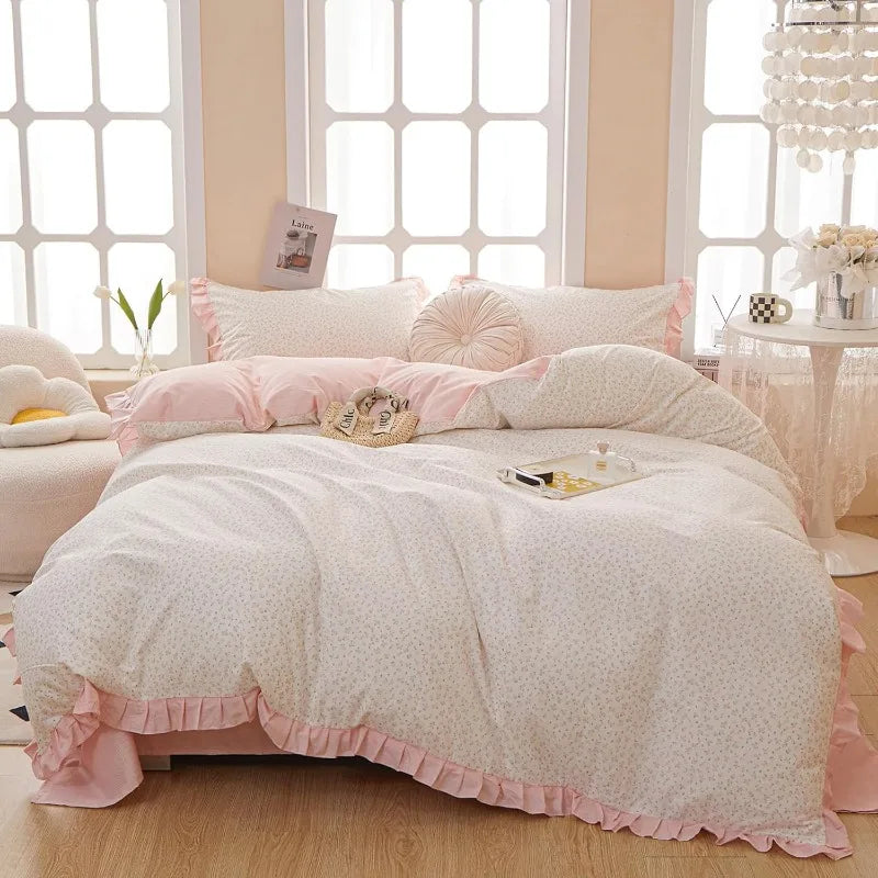 Hignconcerned Duvet Covering Set Lace Bedding With EmbroideredDetail PillowShams