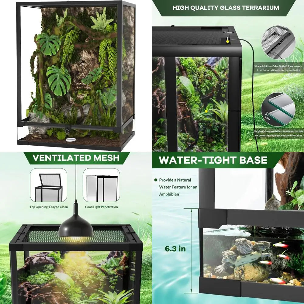 Glass Reptile Enclosure With Double Hinged Door And Top Vent