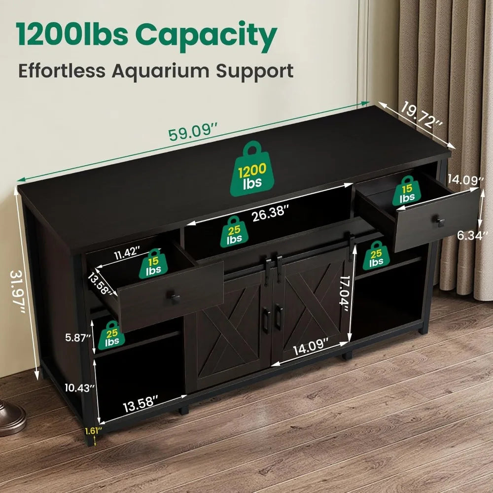 Fantico Aquarium Stand With Power Outlets And Dual Support Cabinet Storage Thick Hardwood Top