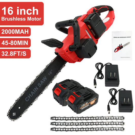 Cordless 42V Brushless Chainsaw With Two Batteries And Chargers 1350W