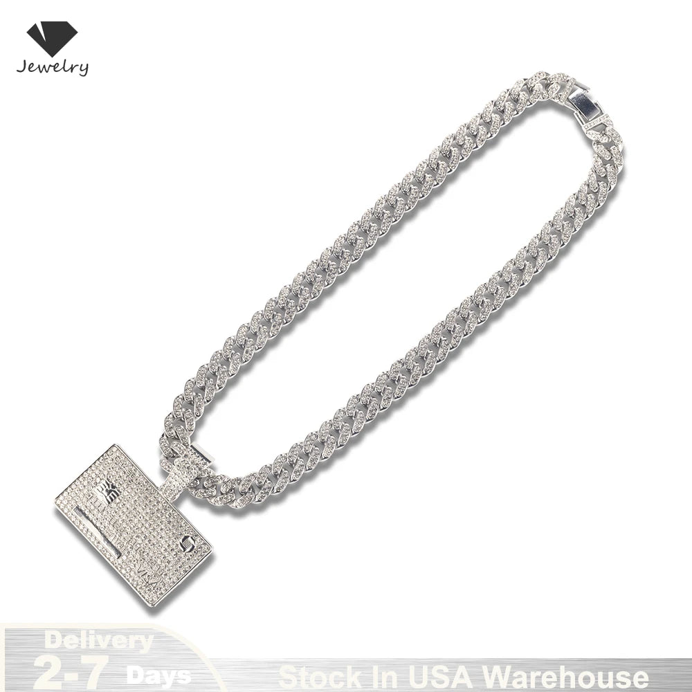 Mens Credit Visa Card Pendant Zircon Cuban Necklace