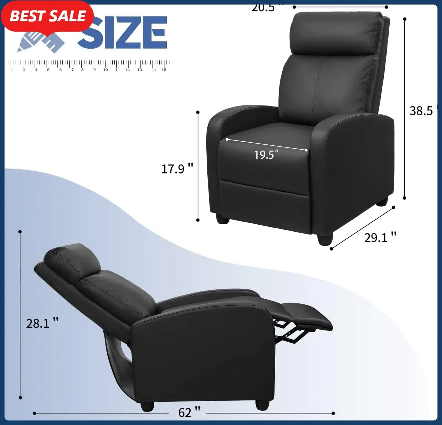 XMSJ Massage Recliner PU Leather Living Room Chair Modern