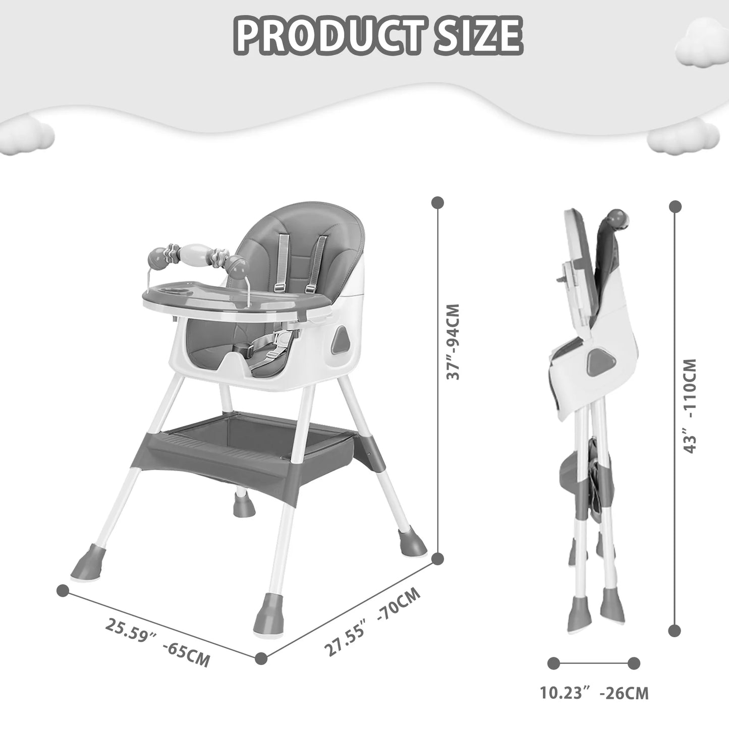 UBRAVOO Foldable Baby High Chair 6 Months Plus, with Large Antislip Pad & ToyRack, Easy to Clean Feeding , E500