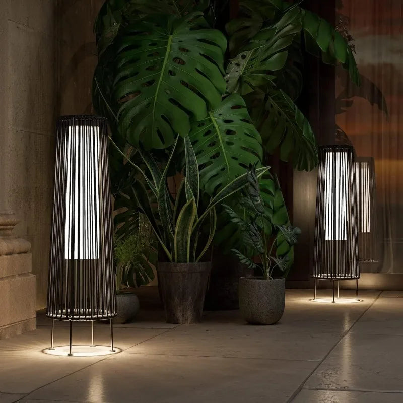Outdoor Floor Solar Light 2-Pack, Wicker Solar Patio Lamp Waterproof Outside Deck Lamp for Porch, Yard, Garden, Lawn