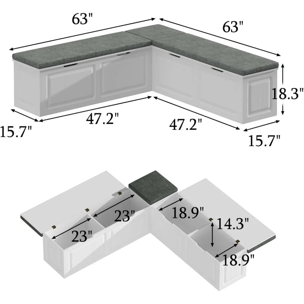 Corner Storage Nook Bench With Cushion For Kitchen Entryway