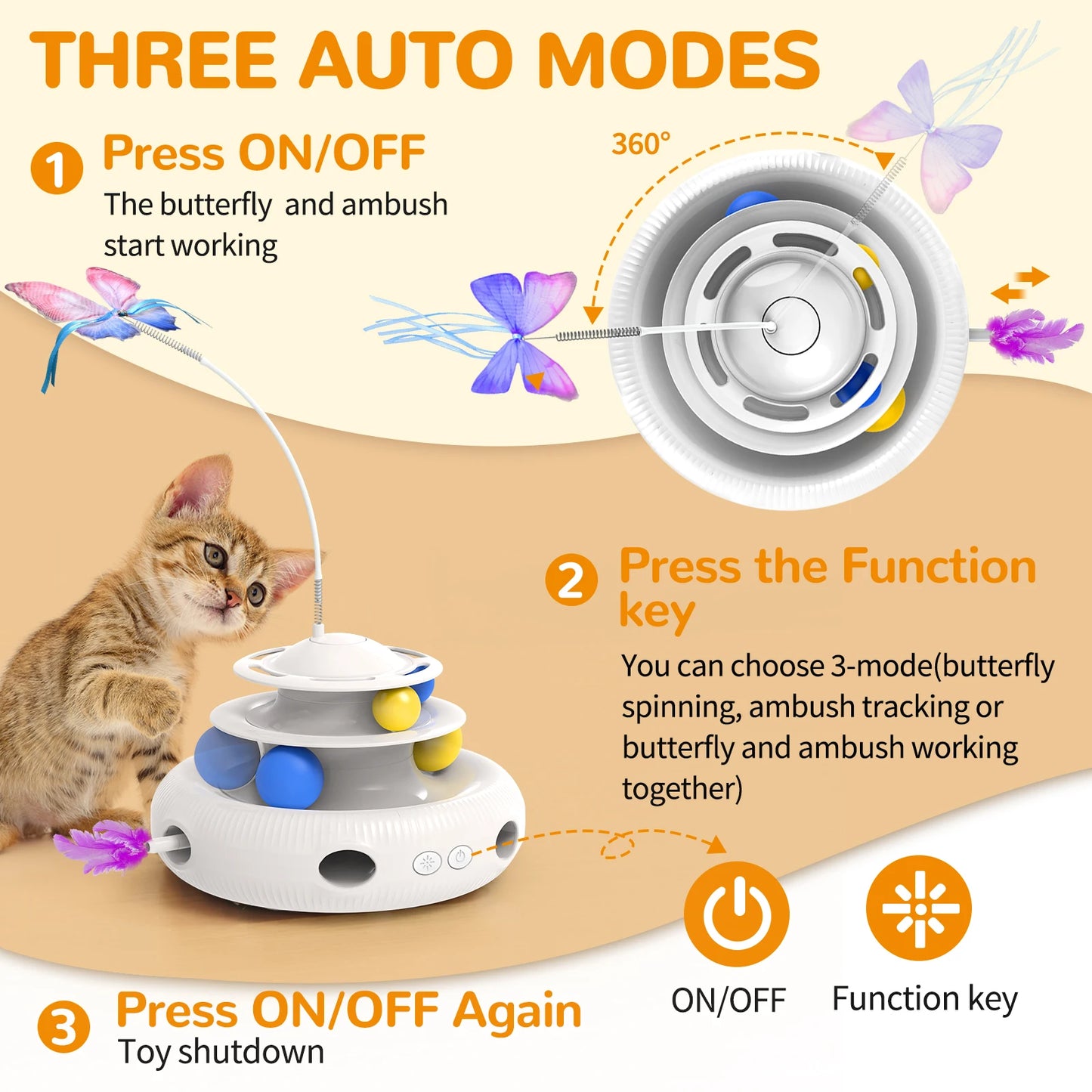 Rechargeable Cat Laser Interactive Puzzle Toy USB Teaser for Cats with Feather Attachments