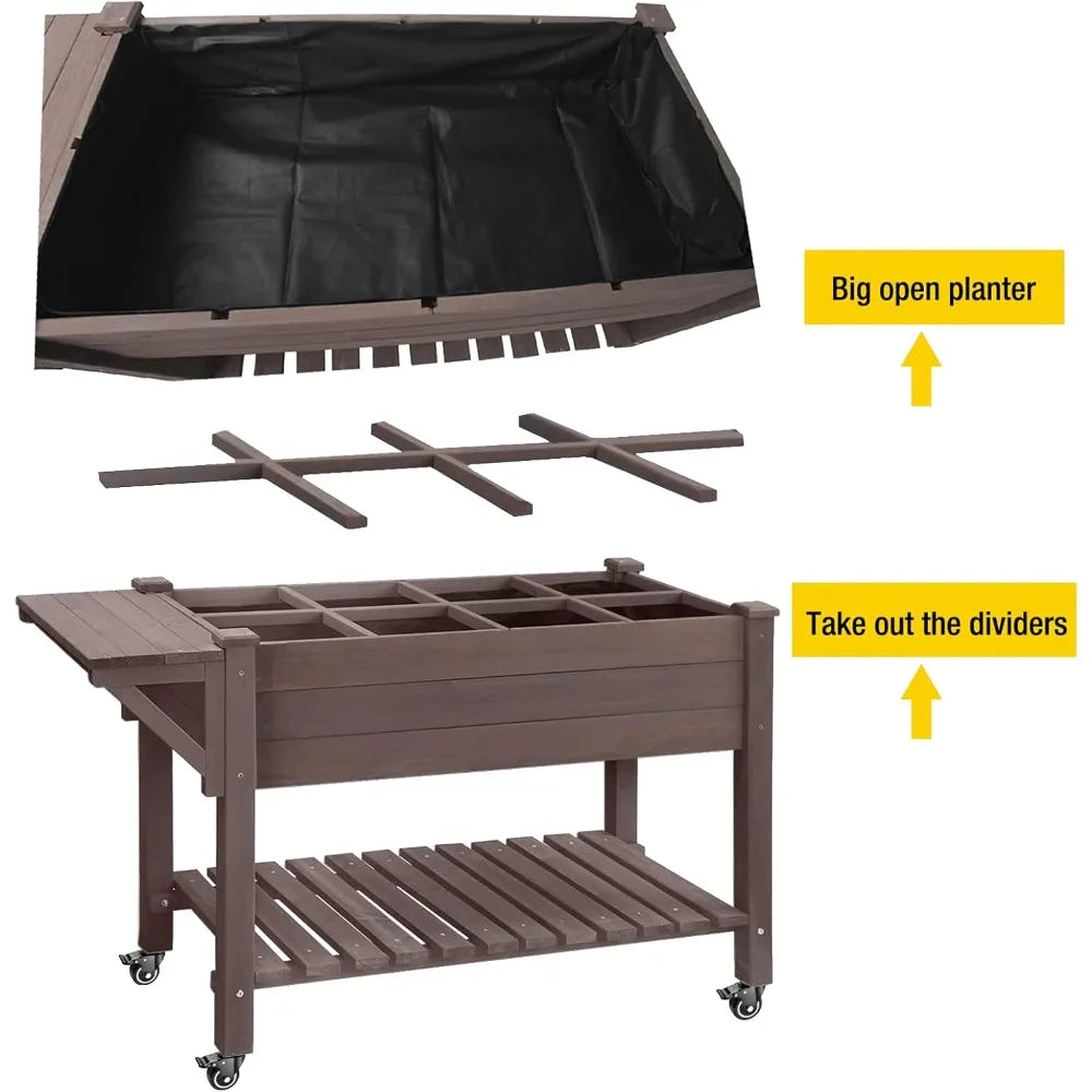 Aivituvin Raised Garden Bed, Elevated Wood Planter Box with Legs Stand for Backyard, Patio, Balcony w/Bed Liner, for Vegetables