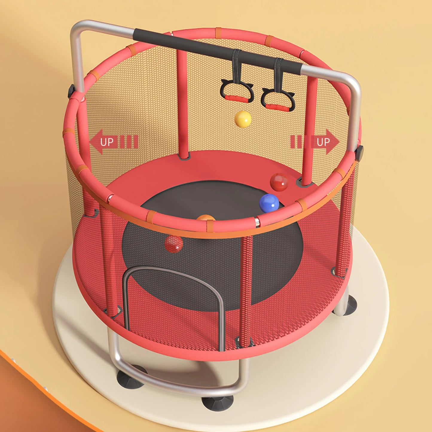 Kids Trampoline Adjustable Baby Toddler Trampoline with Basketball Hoop, Swing, Sandbag, Ocean Balls, Enclosure Net