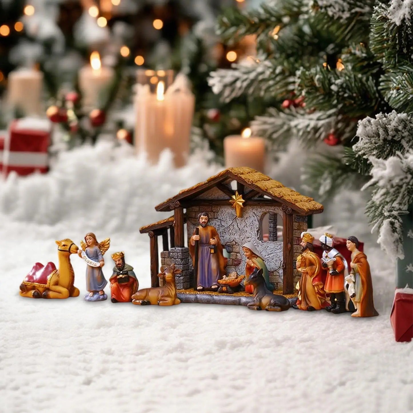 High-concerned Nativity Set Manger Scene Resin Holiday Decor