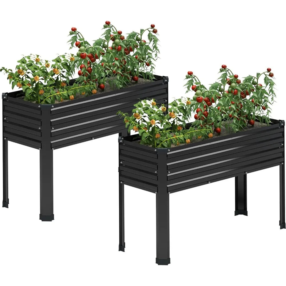 MGNO Galvanized Raised Garden Bed Outdoor with Legs,48×18×32in Metal Elevated Raised Planter Box for Backyard, Patio, Balcony, 3