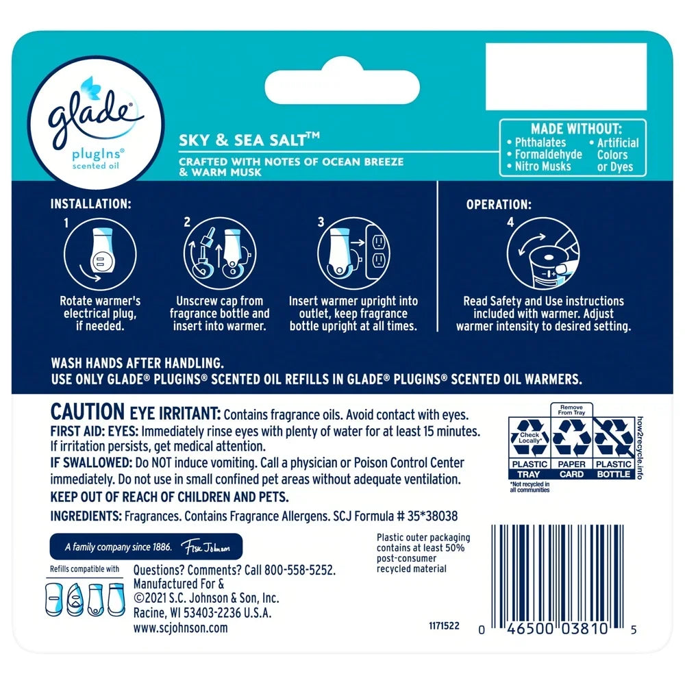 Hign-concerned PlugIns Sky Sea Salt Air Freshener Refill 5 Count