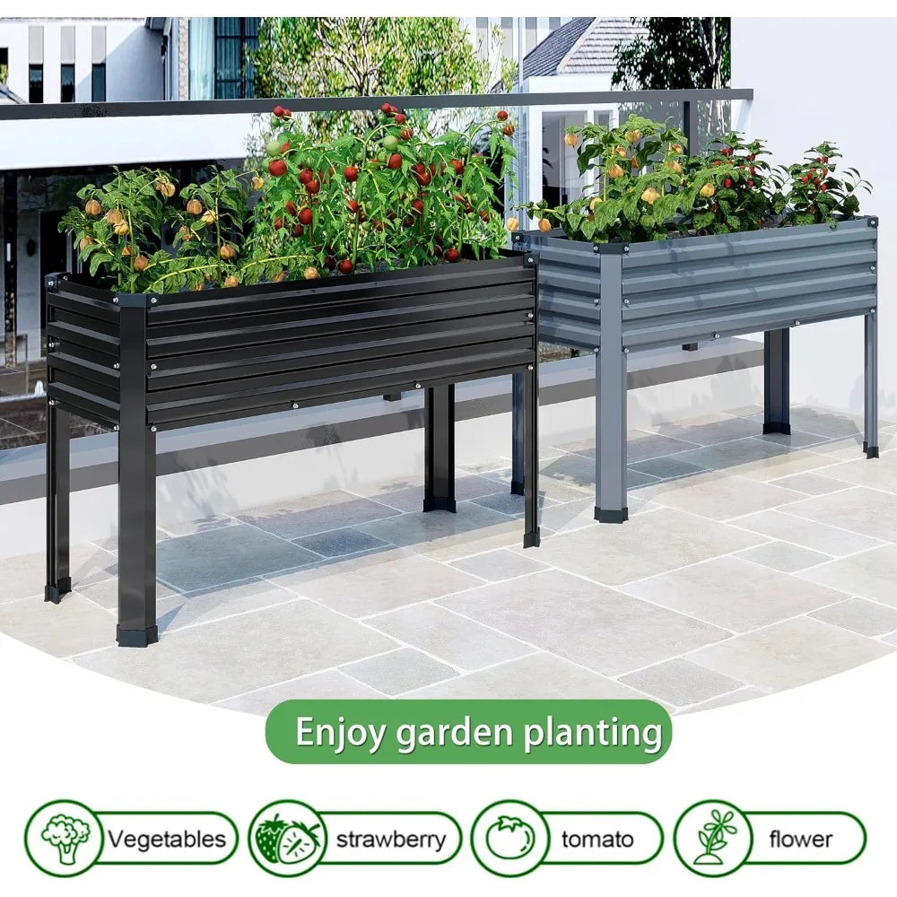 MGNO Galvanized Raised Garden Bed Outdoor with Legs,48×18×32in Metal Elevated Raised Planter Box for Backyard, Patio, Balcony, 3