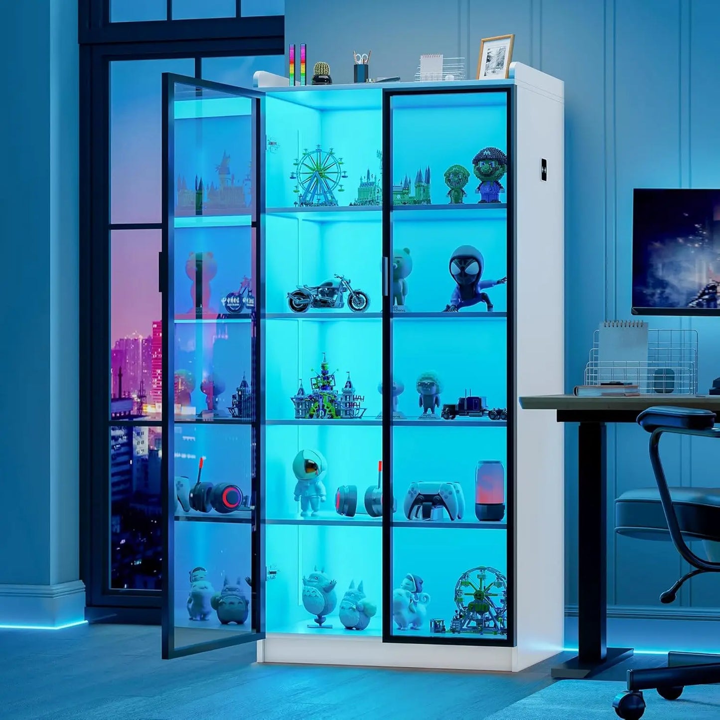 5 Tier Bookcase Display Cabinet with LED Induction