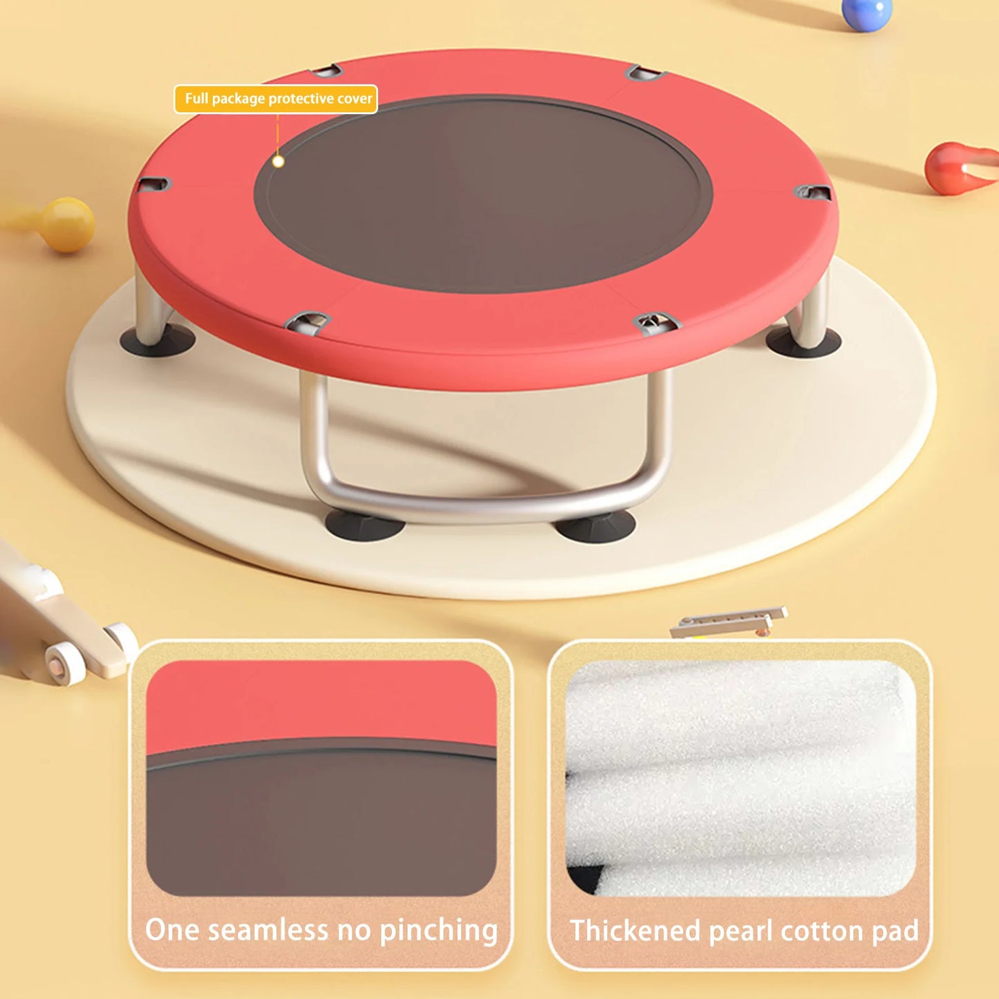 Kids Trampoline Adjustable Baby Toddler Trampoline with Basketball Hoop, Swing, Sandbag, Ocean Balls, Enclosure Net