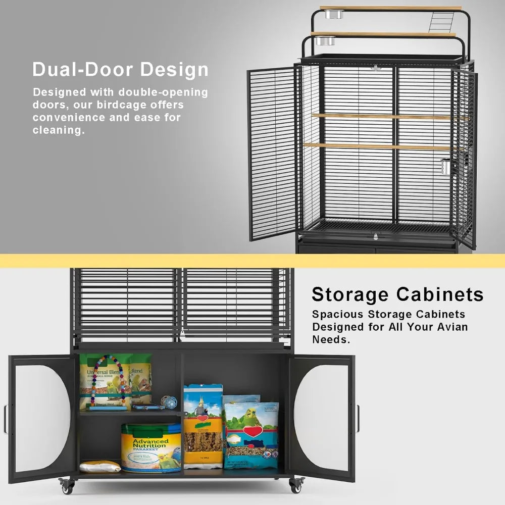Premium Quality StainlessSteelBird Enclosure Featuring PlayTopAccess And RollingStorageCabinet