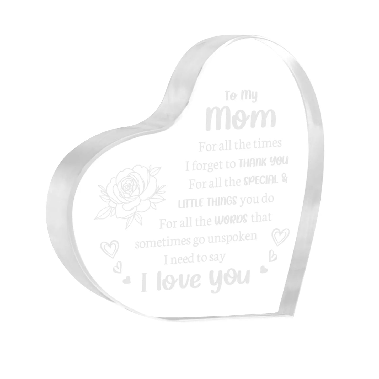 1PCS Mother's Day Gift Sign Heart Shaped Plaque Personalized Gift For Mother Desktop Souvenir Decoration I Lover You Mom