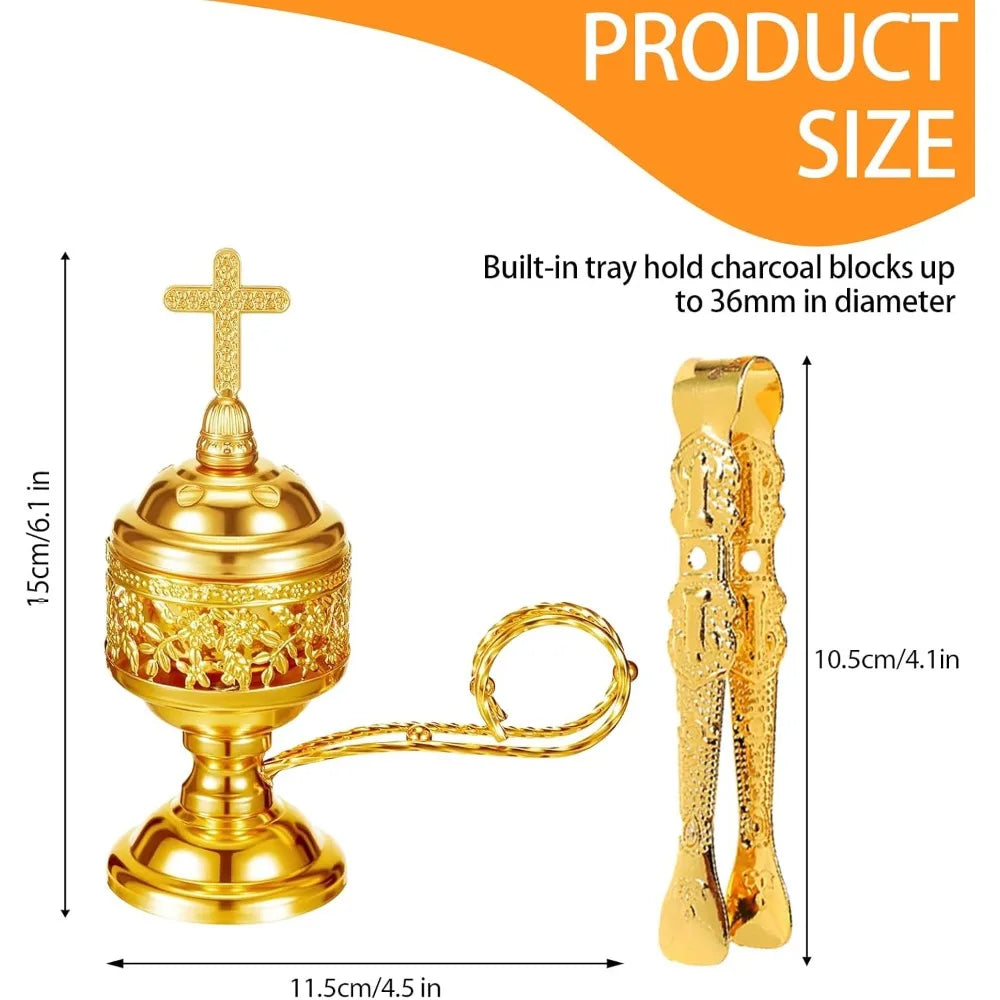 Hemindamai Incense Burner With Tong Frankincense Charcoal Stand Aromatherapy