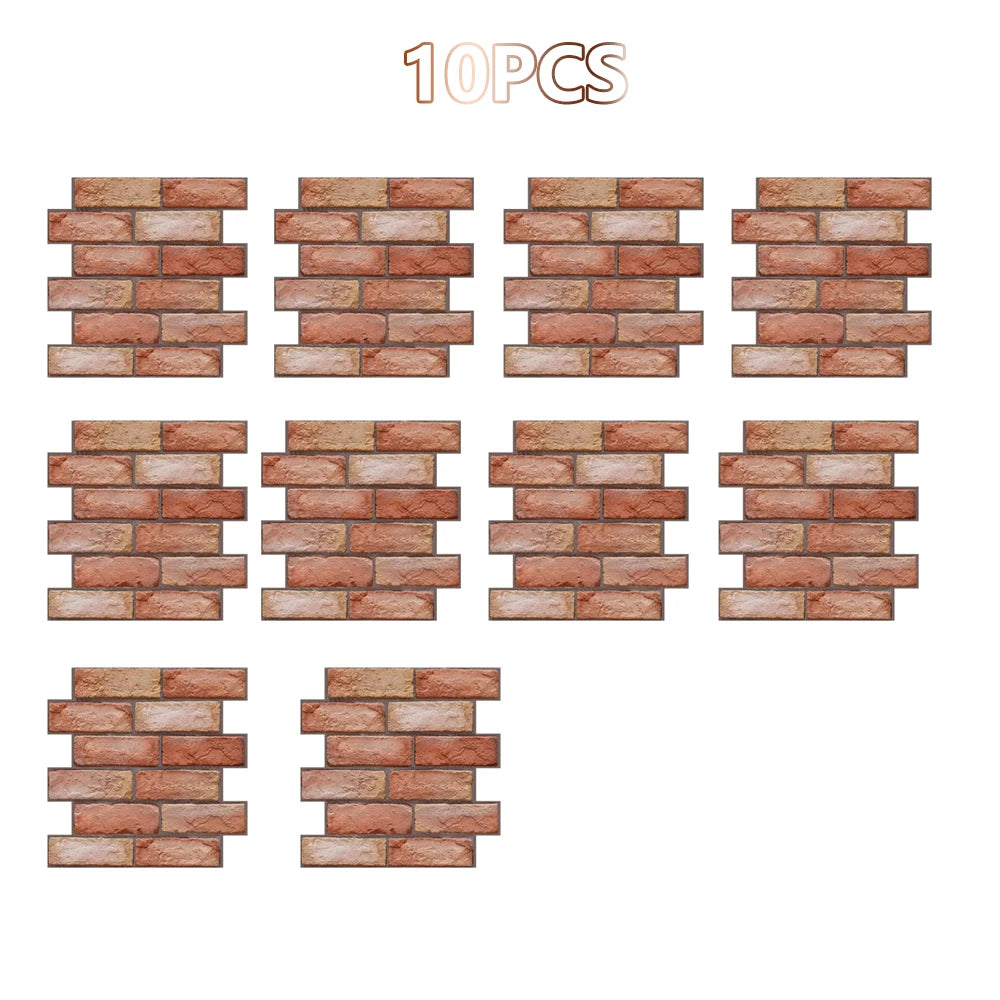 10Pcs Self Adhesive Waterproof 3D Wall Panels Peel and Stick Subway Tile Brick Wallpaper Retro Sticker for Bathroom Fireplace