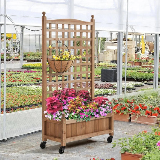 2pcs 50" H Raised Garden Bed with Trellis & Wheels Standing Vertical Horticulture Planter Box for Vine Climbing Plants