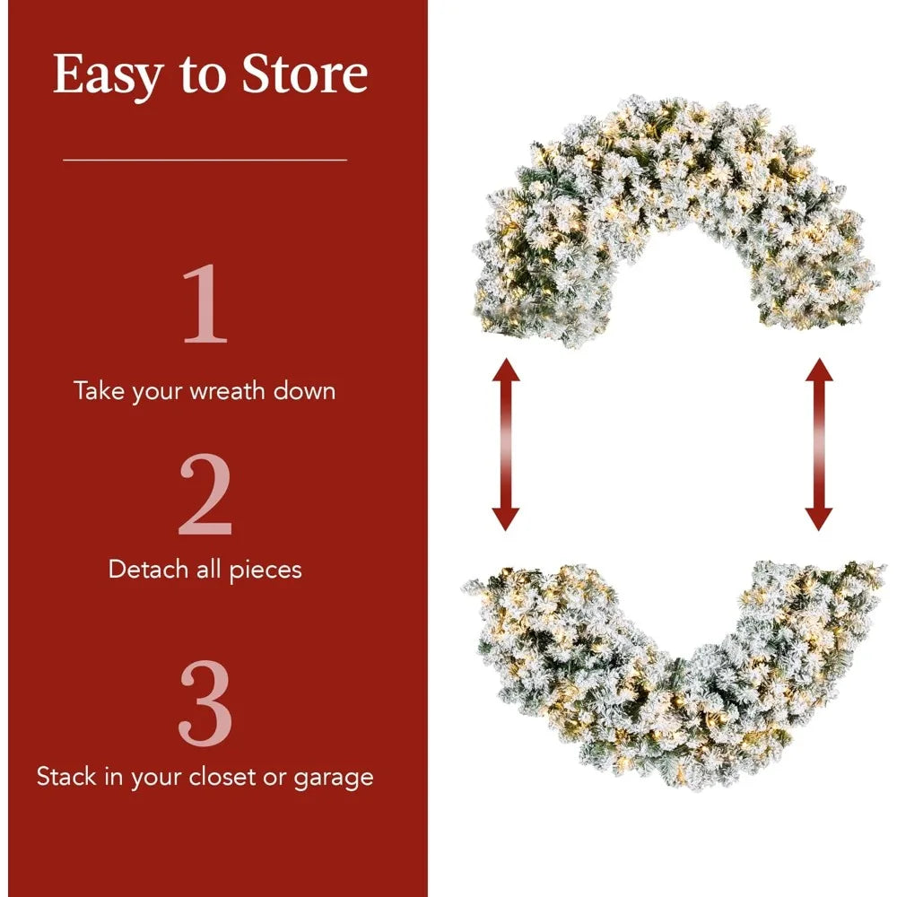 Color Flocked Pre Lit Christmas Wreath With Bow Plug In