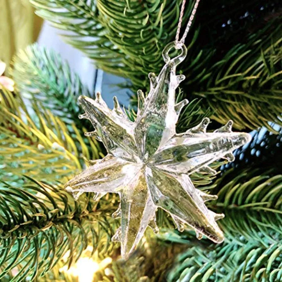 Clear Glass Snowflake Ornaments Set For Christmas Tree Decor