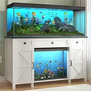 Farmhouse Style Aquarium Stand Durable EngineeredWood Drawer With Charging Station