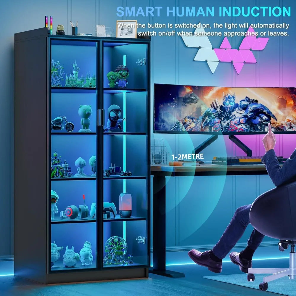 5 Tier Bookcase Display Cabinet with LED Induction