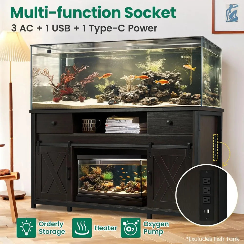 Fantico Aquarium Stand With Power Outlets And Dual Support Cabinet Storage Thick Hardwood Top