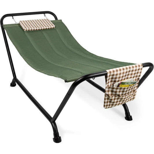 Outdoor Hammock Bed with Stand for Patio, Backyard, Garden, Poolside w/Weather-Resistant Polyester, 500LB Weight Capacity