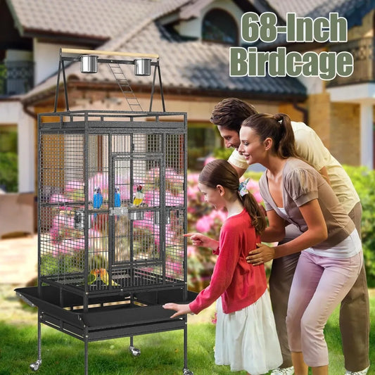 IndustrialGrade WroughtIron Parrot Cage With Rolling Stand Playtop Premium Durable