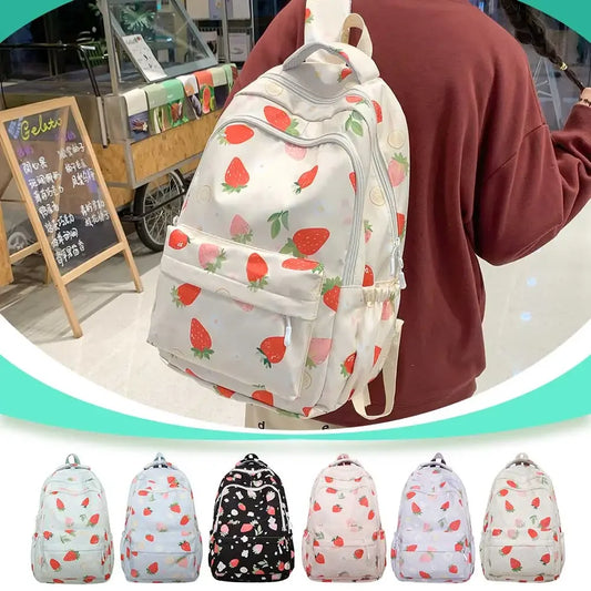 MOJOYCECN Strawberry Pattern Backpack For Women School Bag