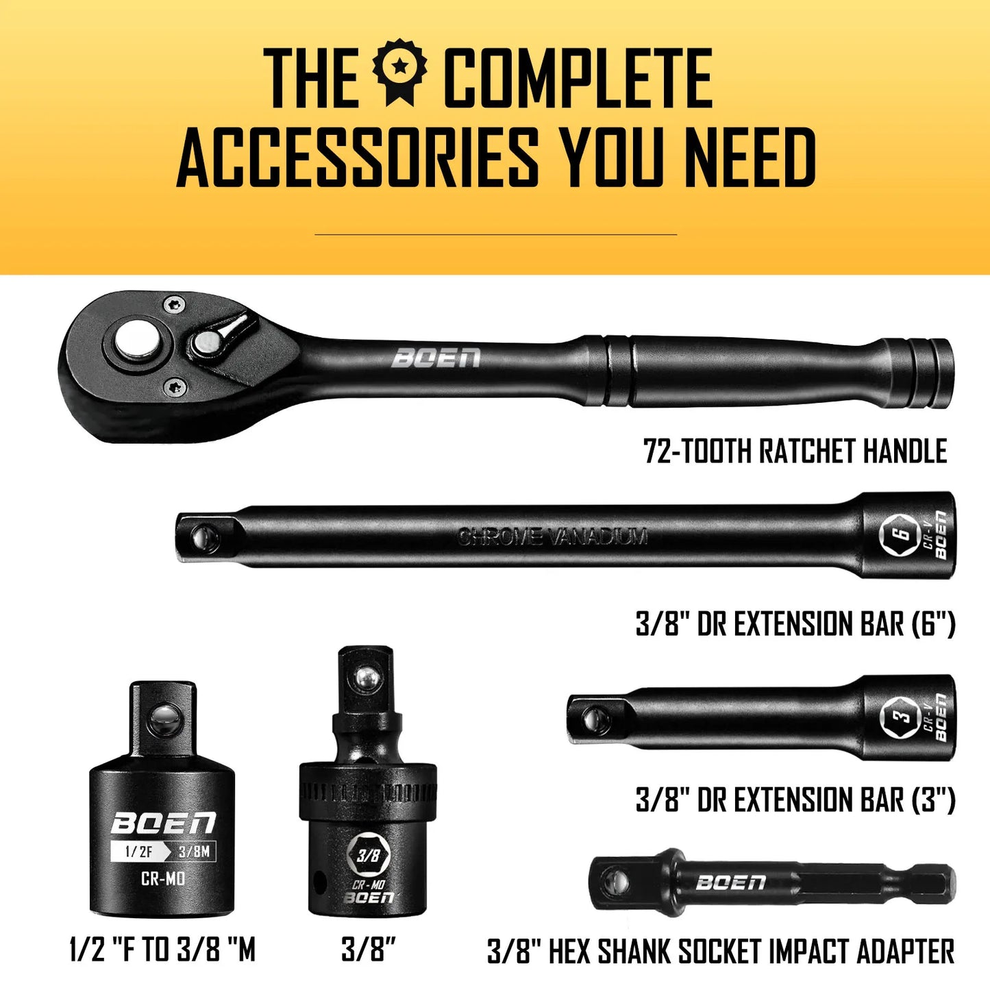 Boen 59-Piece Impact Socket Set SAE And Metric E-Torx Included
