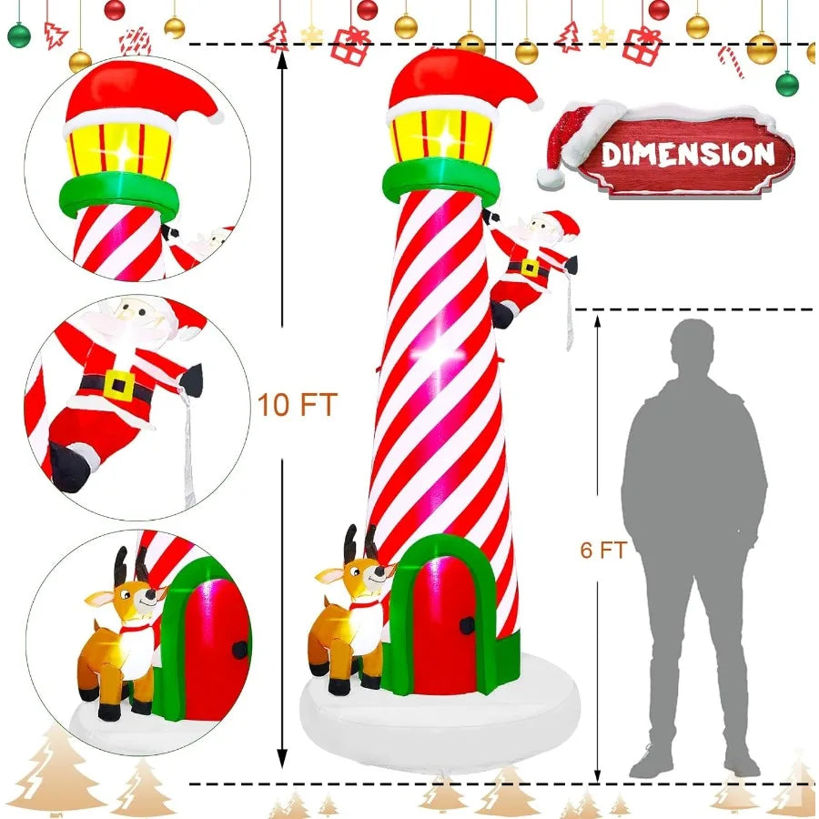 Hign-concerned Christmas Lighthouse Inflatable With Santa And Reindeer