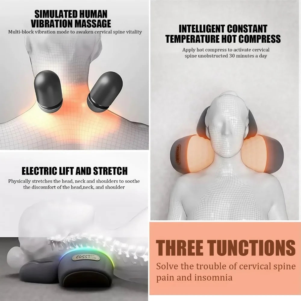 Ergonomic Neck Pillow With Heat Massage Traction For Relief