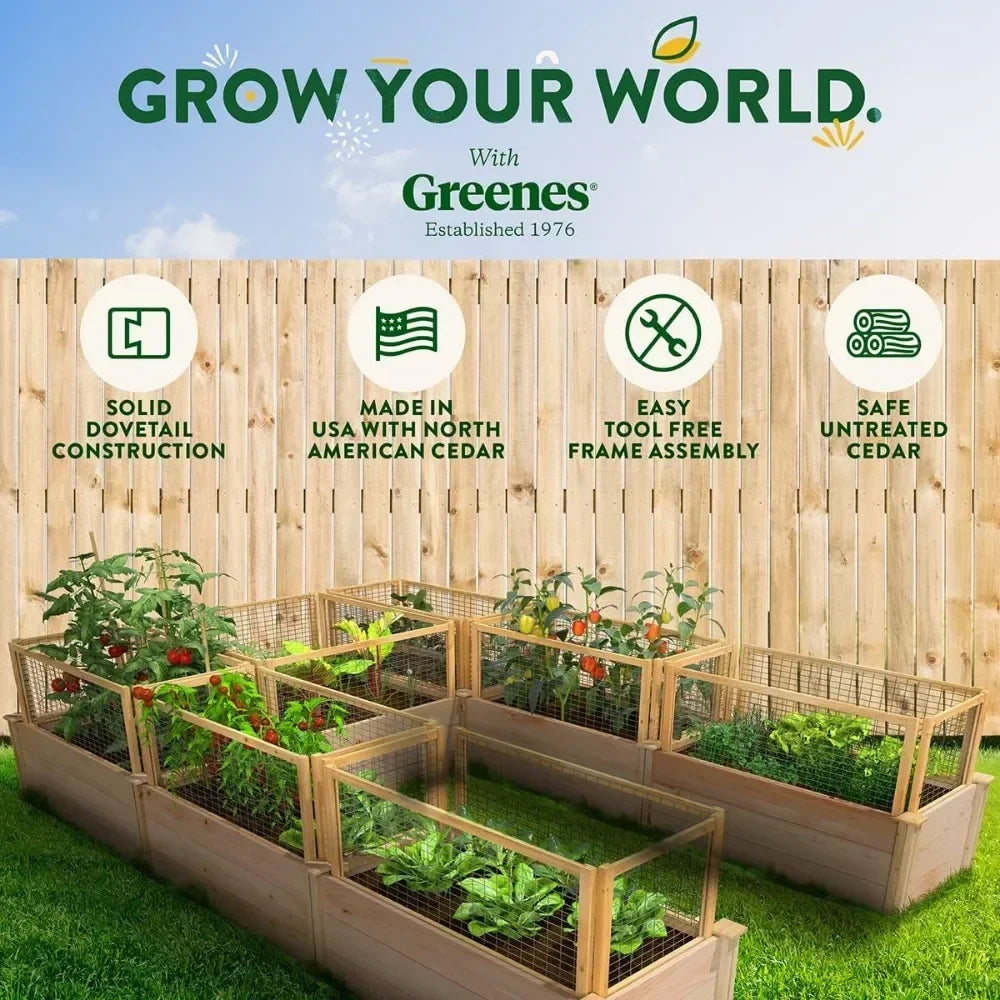 Premium Cedar Raised Garden Bed with Fence System, 8' x 12' x 16.5" U-Shaped Bed