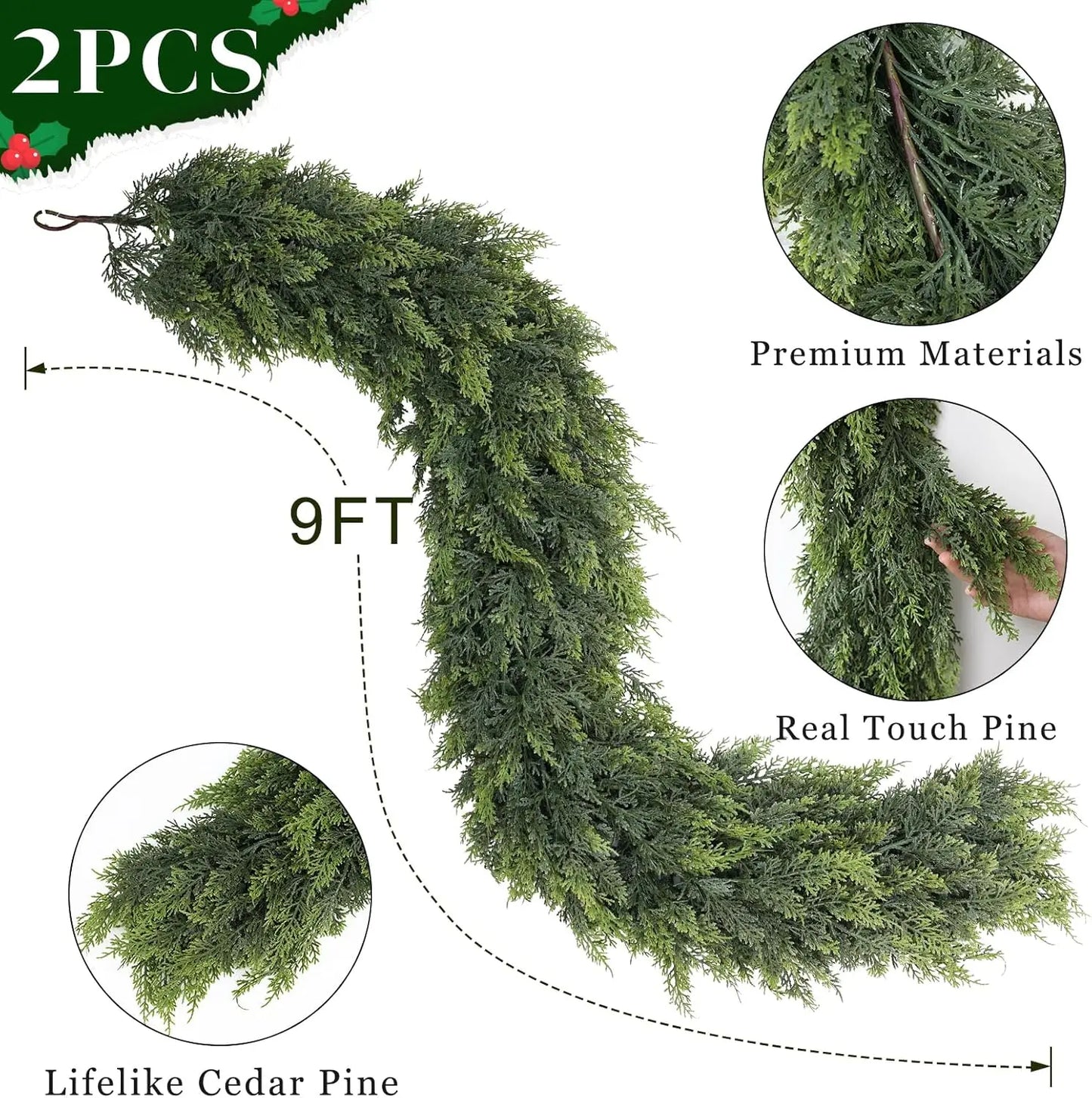XMSJ Real Touch Cedar Garland Indoor Christmas Greenery