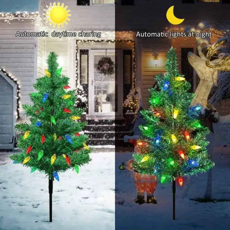XMSJ Upgraded Solar Christmas Garden Stake Lights 4 Pack Outdoor