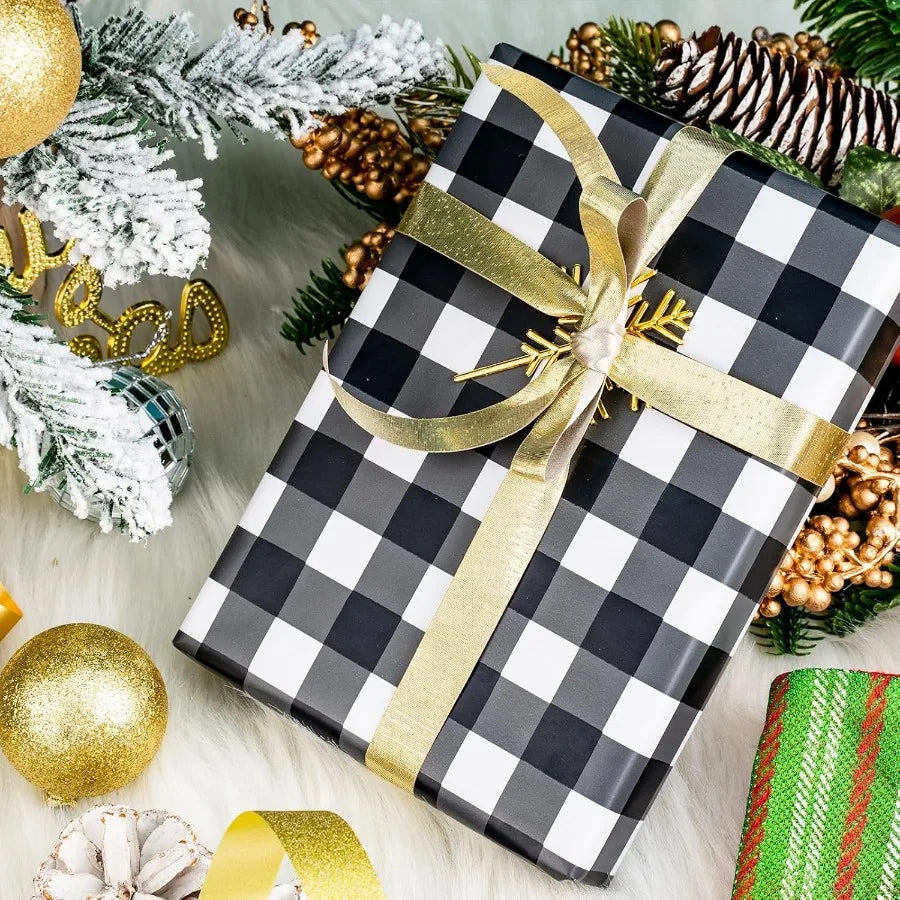 Christmas Wrapping Paper Roll Snowman Plaid Reversible Gift Wrap