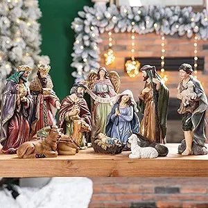 Resin Nativity Scene Set 12 Figures Christmas Decorations Collectibles