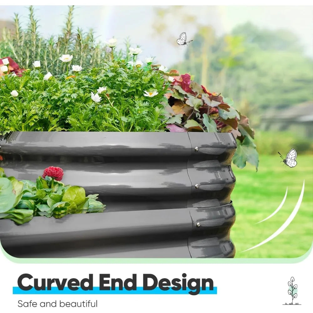Quictent Galvanized Tiered Raised Garden Bed Kit, 43x63x31.5 in Oval Planting Box, for Vegetables Outdoor 3-in-1 Assembly Modula
